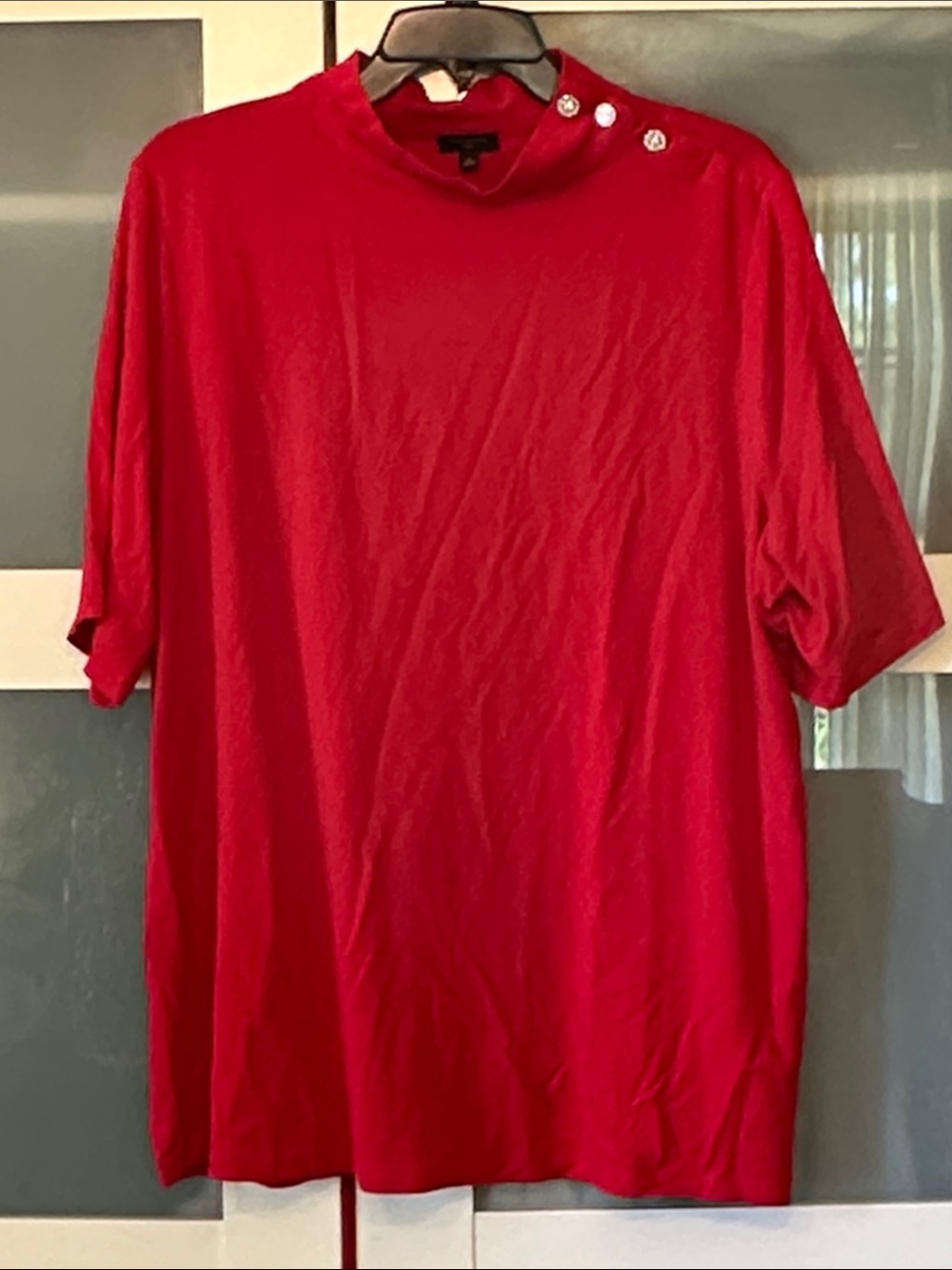 Talbots Red Short-Sleeve Button-Shoulder Tee